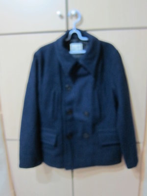 衣市藍~GLOBAL WORK 排釦毛呢短版大衣 (L~深藍~) (210223)