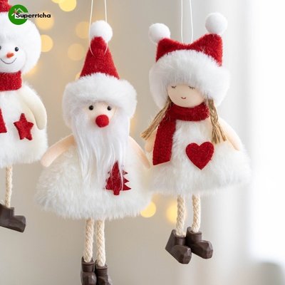 聖誕樹裝飾品聖誕毛絨娃娃飾品新年毛絨雪人裝飾品聖誕樹吊墜裝飾聖誕老人雪人麋鹿形吊墜-