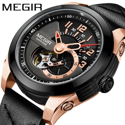 【潮裡潮氣】美格爾MEGIR新款機械表全自動進口機芯真皮錶帶精鋼運動男士手錶62050