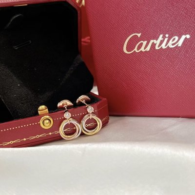 二手奢品 Cartier 卡地亞 耳環 黃K金 白K金 玫瑰金 三色鑽石耳環 B8043200 現貨