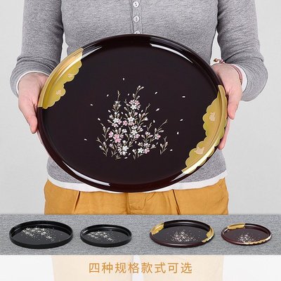 日本進口紀州漆器金箔櫻花花朵日式圓形樹脂托盤茶具丸~特價#促銷 #現貨