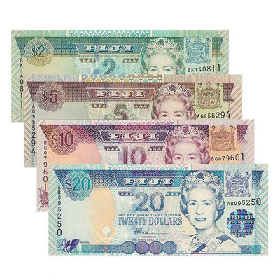 斐濟4枚(2,5,10,20元)大全套紙幣 年份簽名 隨機發 全新UNC 紀念幣 紀念鈔