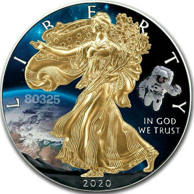 售9900元~(全球限量50枚)2020年美國鷹揚自由地球太空人銀幣