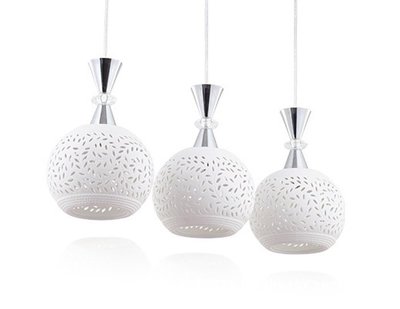 餐吊燈 白色陶瓷鏤空三頭吊燈 餐燈 適用客廳 餐廳 臥室