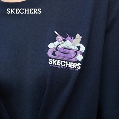 100％原廠Skechers斯凱奇夏季女款漢口二廠聯名針織短袖顯腰休閑連衣裙