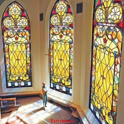 復古彩色教堂玻璃貼膜窗戶磨砂靜電自粘貼紙透光不透明防遮光-遮光貼紙遮陽貼紙
