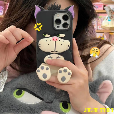 JOEJOE STUDIO日韓卡通支架路西法貓iPhone15 14 13 12 11 Pro MAX手機殼立體路西法貓矽膠全包軟殼