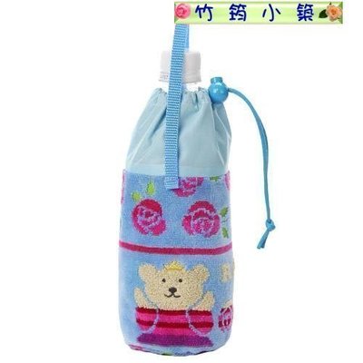 日本原裝進口~日本製~高級毛巾純棉-彩虹熊Rainbow Bear保溫保冷水壺袋／隨身小提袋（玫瑰花圖案-淺藍）