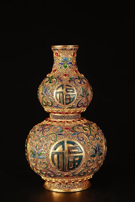 珍藏清代純手工打造花絲鎏金葫蘆瓶重981克，高27厘米，寬14厘米43004000