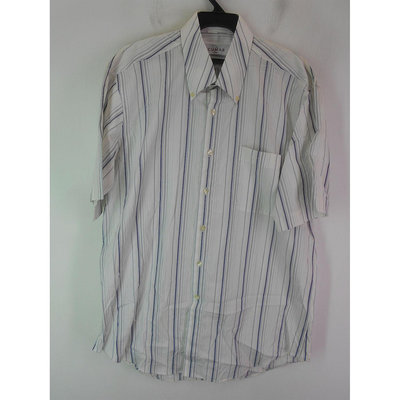 男 ~【CUMAR】白色+海軍藍條紋休閒襯衫 40號(5B140)~99元起標~