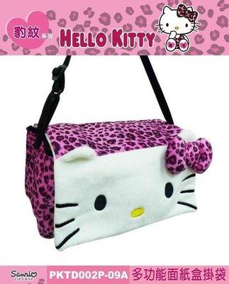 車資樂㊣汽車用品【PKTD002P-09A】Hello Kitty 粉紅豹紋系列 多功能面紙盒套掛袋(可吊掛頭枕)
