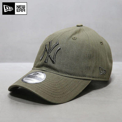 小Z代購#韓國NewEra帽子MLB棒球帽ny洋基軟頂大標暗條紋鴨舌帽軍綠色