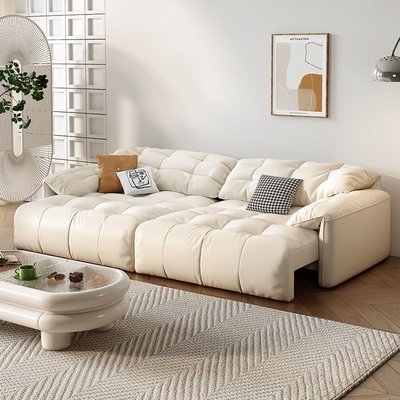 奶油風電動多功能直排沙發床客廳可伸縮調節大小戶型三人四位
