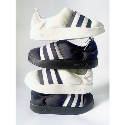 adidas PUFFYLETTE 室內拖鞋 保暖 米白 黑白 一腳蹬 麵包鞋 HR1481 GY1593