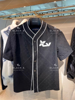 【BLACK A】LV 2023新款男裝 Monogram 暗紋短袖黑色牛仔襯衫 價格私訊
