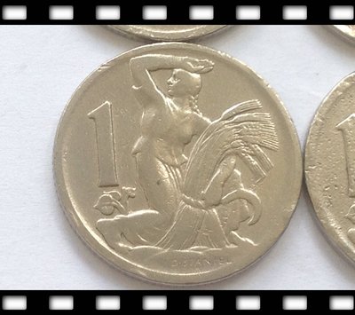 古玩收藏~捷克斯洛伐克2123.2124年1克朗第I套硬幣老版.雙尾獅.大豐收.25mm