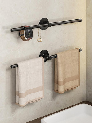 毛巾架子衛生間免打孔浴室太空鋁置物架廁所壁掛單桿收納小空間架--思晴