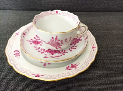 德國麥森 Meissen 印度之花紫色手繪咖啡杯盤三件組 (標準版) 2nd B