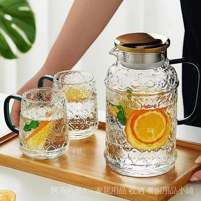 複古海棠玻璃水壺 冷水壺玻璃水杯組 耐高溫傢用大容量泡茶壺 涼水壺 茶壺-來可家居