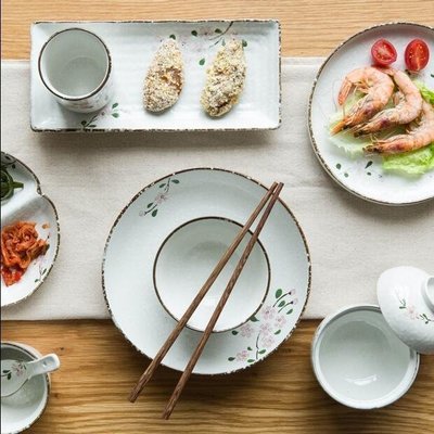 『格倫雅』摩登主婦日式櫻花二人食餐具套裝碗盤碟勺日用餐具米飯碗湯碗菜盤^15525促銷 正品 現貨