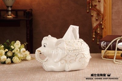 INPHIC-簡約時尚家居裝飾器皿 白瓷大象創意紙巾盒 實用擺飾 瓷器工藝品