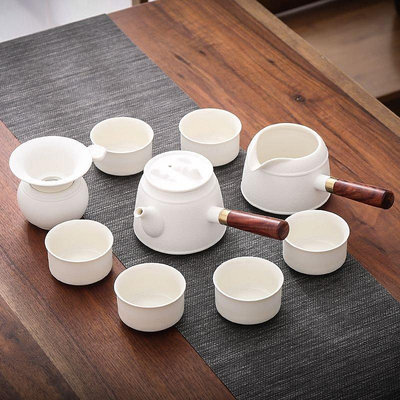 功夫茶具側把壺套裝 家用整套高檔辦公室會客輕奢陶瓷白色泡小茶杯 陶瓷茶具組 泡茶組 可開發票