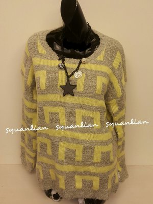 ♥In style♥甜美摩登‧幾何撞色針織毛衣♥(黃灰色)