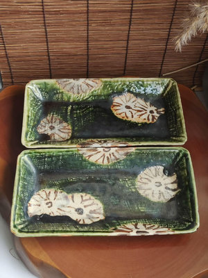 日本 織部燒 純手作器型老織部燒  長盤 可做杯托壺承茶托