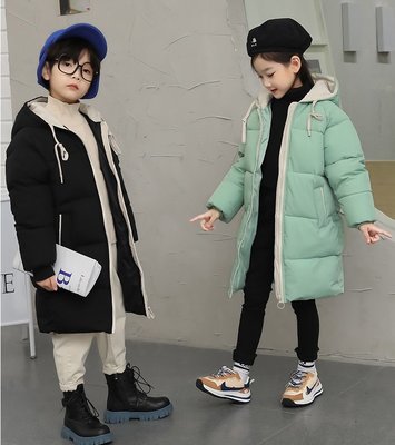 新竹金奇童男女童韓版長版鋪棉外套兒童冬天連帽厚外套