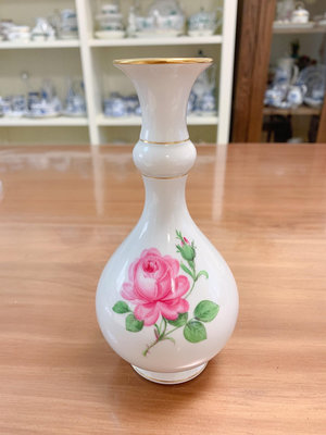 【二手】德國梅森Meissen.粉玫瑰花瓶.高18.5厘米.金邊狀態 古董 老貨 舊貨 【華品天下】-2760