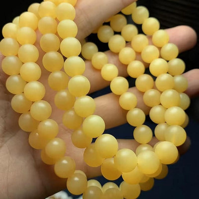 黃硨磲佛珠 天然爆力黃雞油黃料108顆珠手鏈項鍊 佛珠念珠 有機寶石 佛教七寶之一