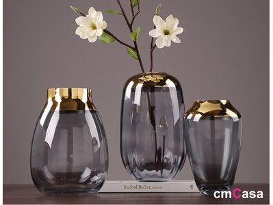 = cmCasa = [5551]現代簡約藝術設計 Goldentip玻璃花器擺飾26cm 多色多尺寸新發行