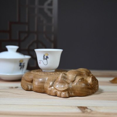 佛藝館  金絲楠木壺承茶桌茶具擺件創意生肖豬手持茶托茶具配件木質工藝品