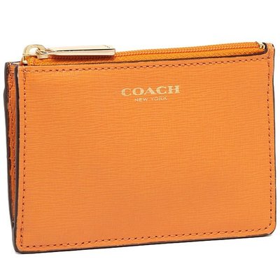 Coco小鋪 COACH 51452 MINI SKINNY IN SAFFIANO LEATHER 橘黃色鑰匙零錢包