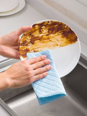 品如衣櫃 軟毛刷 日系清潔劑 居家家菱形格紋抹布吸水海綿洗碗布廚房加厚清潔毛巾不掉毛擦手巾