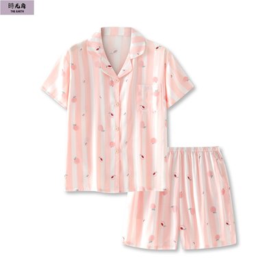 【時光角】條紋焦內簡色睡衣女水果高級感短袖套裝