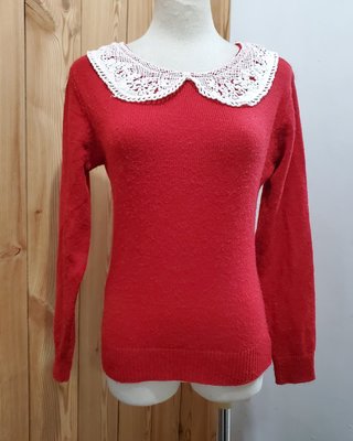 【二手】韓版 鮮紅色蕾絲花邊領造型上衣