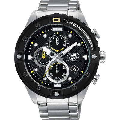 「官方授權」ALBA 雅柏 時尚運動計時腕錶(AM3323X1)-黑/46mm