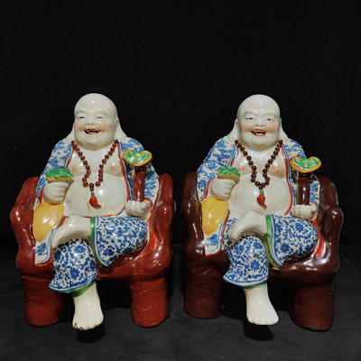 古董瓷器 粉彩坐椅羅漢3000QR，可單只出售-11198