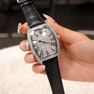 mobangtuo品牌手錶 6006 酒桶型 正品大號滿鑽 真皮帶 鑲鑽 防水 高級男士手錶
