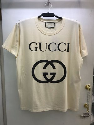Gucci 寬版 米色 Logo 圓領T恤 全新正品 男裝 歐洲精品