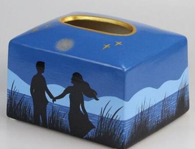 日本進口 手工繪製 情侶戀人情人夜晚星空夜景風景 客廳房間咖啡廳面紙盒衛生紙盒紙巾盒擺件擺設品禮品