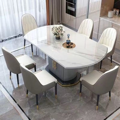 意式輕奢巖板餐桌椅組合簡約現代家用小戶型大理石可折疊飯桌圓桌