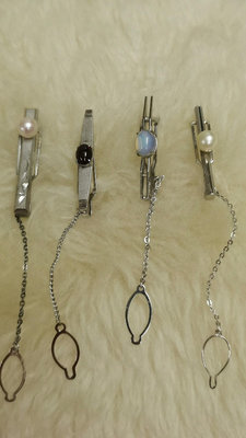 vintage日本中古純銀制領帶夾鑲嵌珍珠歐珀天然晶石領帶夾