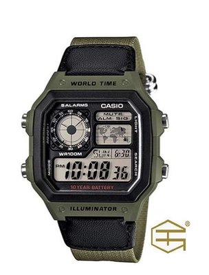 【天龜】CASIO 十年電力世界時間帆布錶帶款 AE-1200WHB-3B