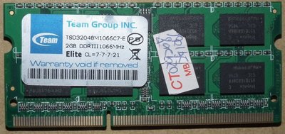 十銓 筆電記憶體DDR3-1066單條2G 2RX8 2GB雙面顆粒NB ELITE CL=7-7-7-21 TEAM