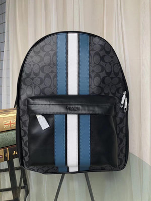 【小怡代購】 全新 COACH 26066 新款男士PVC配皮條紋拼色雙肩背包書包旅行包 超低直購
