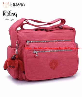 Kipling 猴子包 K19941 桃紅 西瓜紅 多夾層拉鍊款輕量斜背包肩背包 大容量 旅遊 防水-雙喜生活館