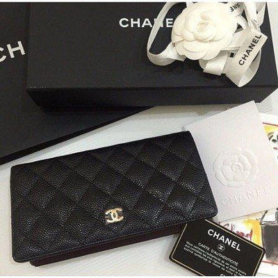 CHANEL A31509 經典格紋復古雙C LOGO小羊皮扣式長夾