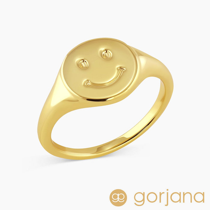 GORJANA 可愛笑臉戒指 金色微笑戒指 Smiley